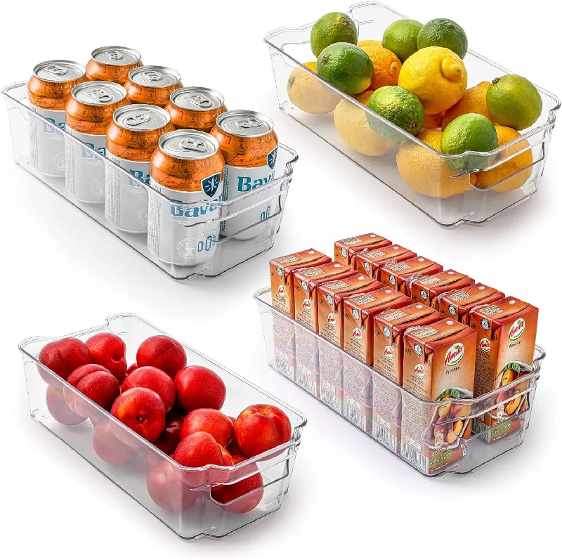 4 Pack Clear Refrigerator Organizer Bins - Medium