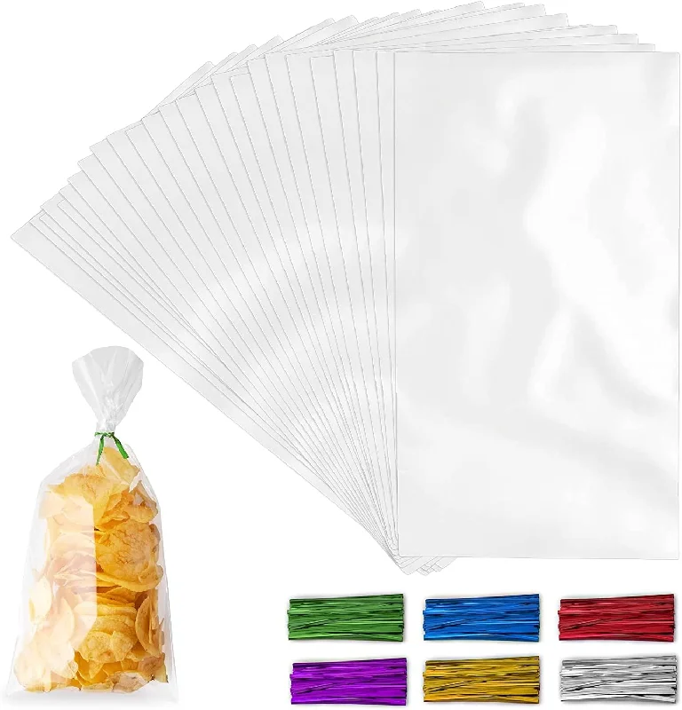 5x11 Candy Treat Cellophane Bags with Ties For Goodie Bags (200 Pack)