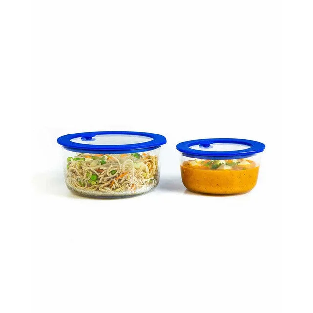 Classic Design Round Glass Containers With Air Tight Lid | Microwave Safe | Set Of 2