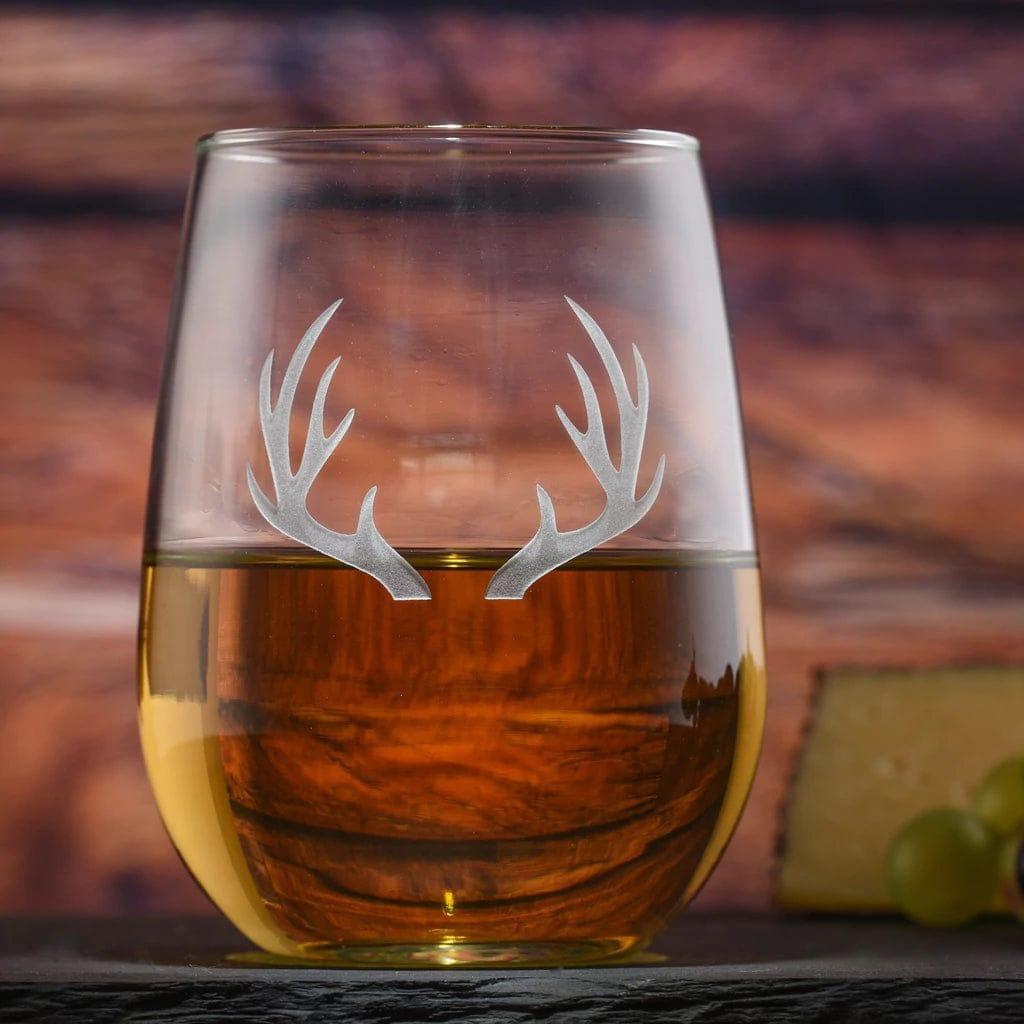 Deep Carved Antler Stemless Wine Glasses