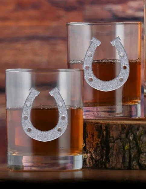 Deep Carved Horseshoe Whiskey Glasses