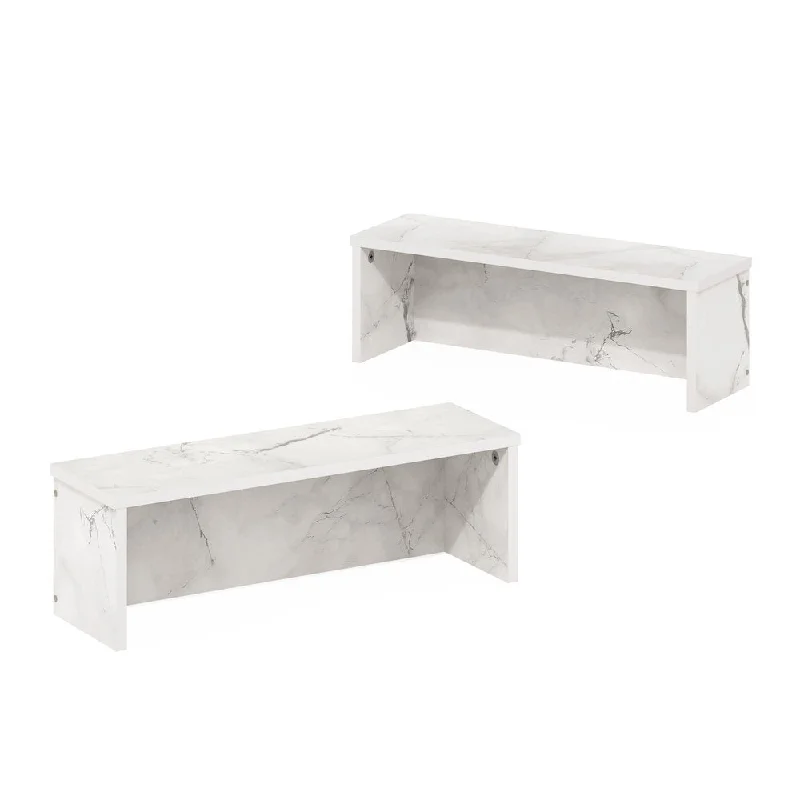 Helena 18-Inch Kitchen Counter Stackable Organizer Shelf, Marble White, Set of 2