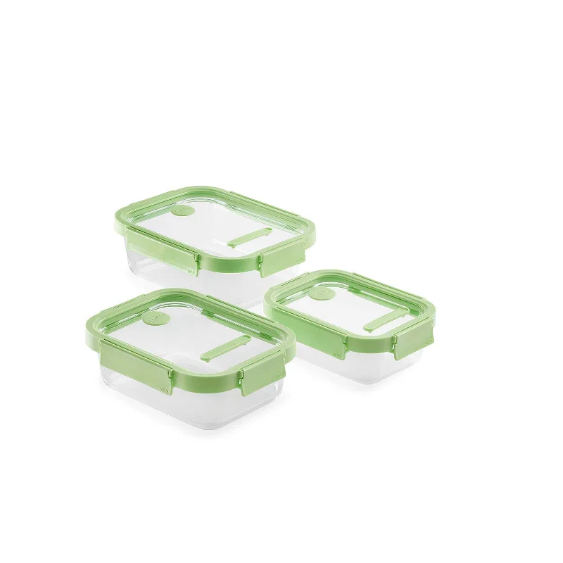 Lekue 100% Airtight Rectangular Glass Food Storage Container, Set of 3