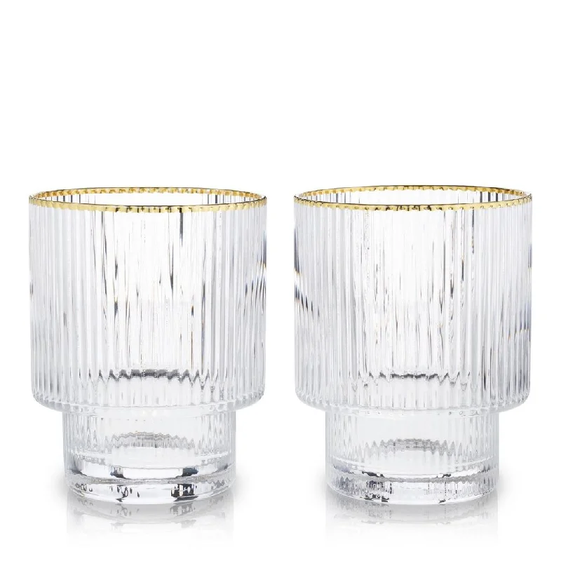 Meridian Gold Rimmed Lowball Tumblers // Set of 2