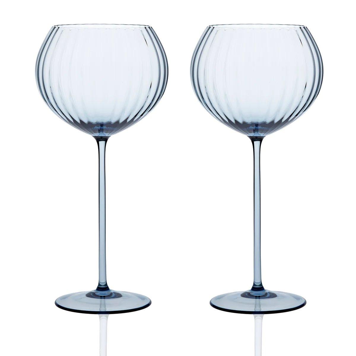 Mouth-blown Blue Red Wine Glasses