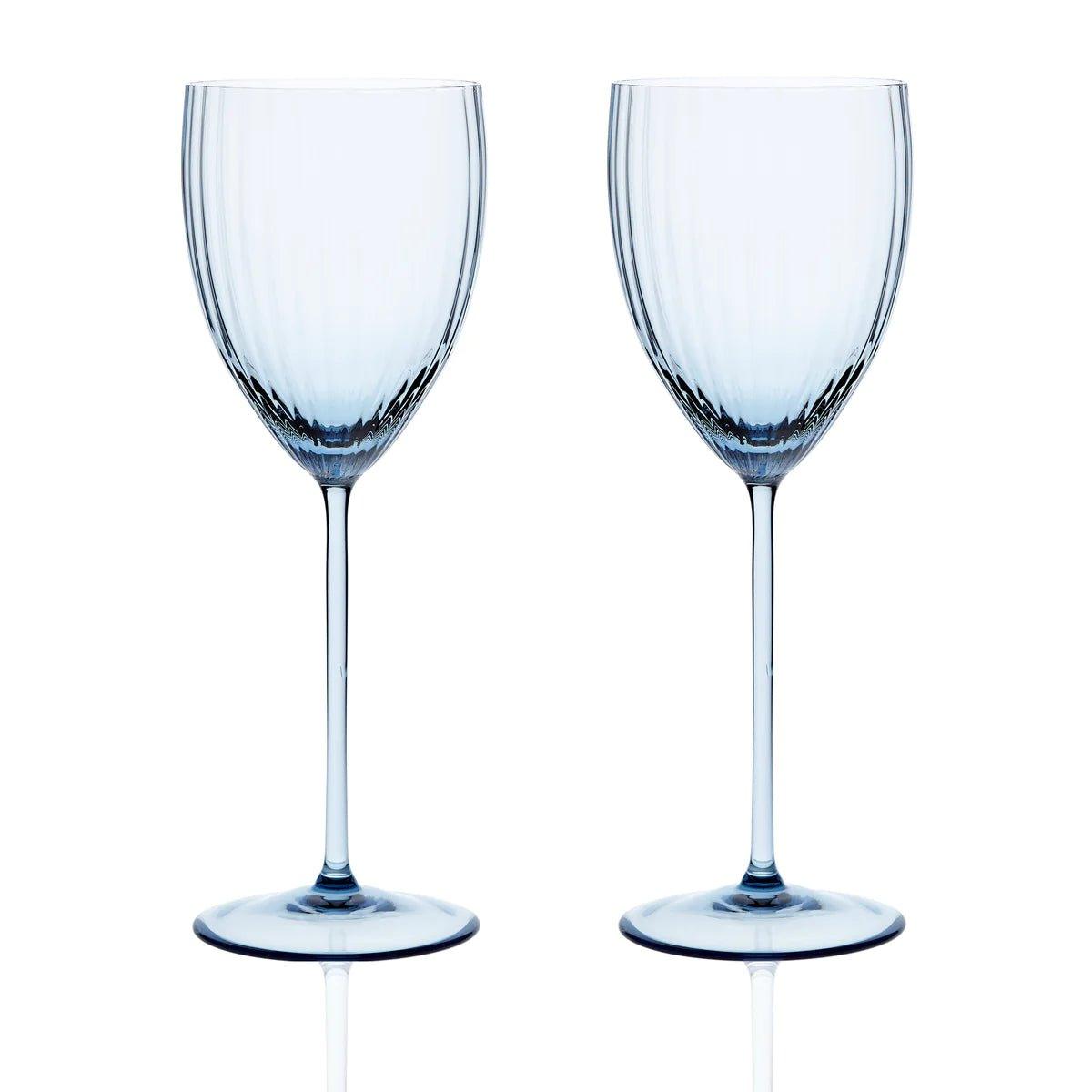 Mouth-blown Blue White Wine Glasses