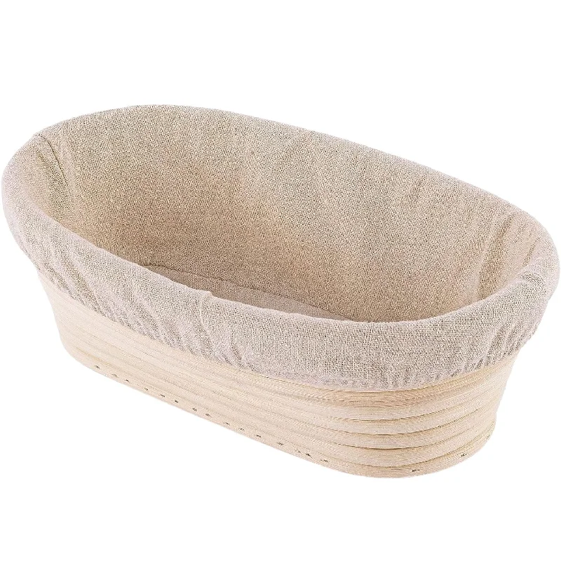 Oval Banneton Handmade Basket With Bench Scraper & Linen Cloth