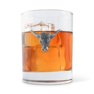 Pewter Steer Head Double Old Fashioned Glasses