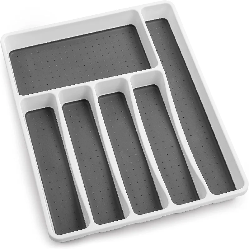 Silverware 6 Compartment Non-Slip Utensil Organizer Tray with Soft-Grip Interior Liner