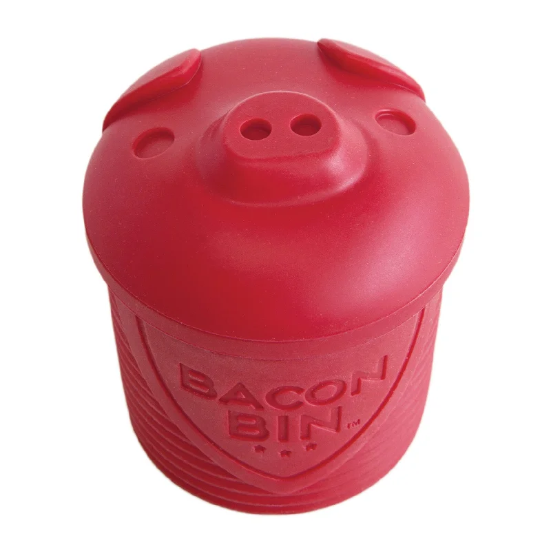 Talisman Designs Bacon Bin Silicone Grease Container with Strainer, 1 cup, Red