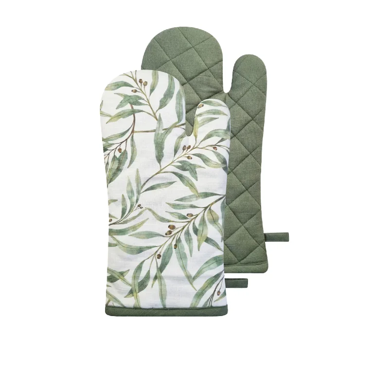 J.Elliot Home Eucalyptus Oven Mitt Set of 2 Ivory and Forest